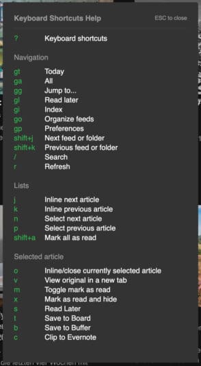 Shortcuts in Feedly