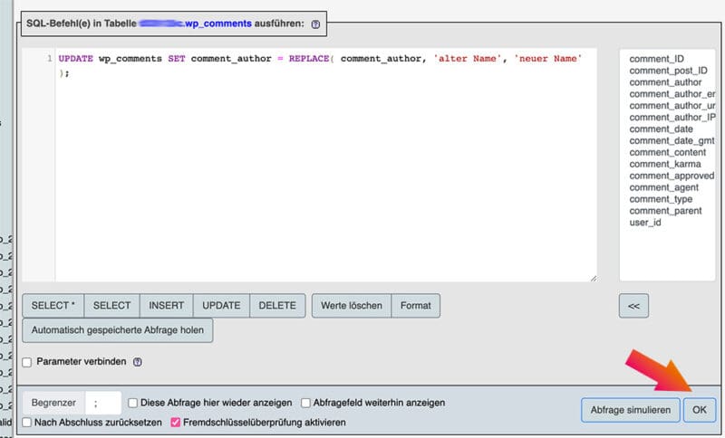 SQL in der Datenbank über PHPMyAdmin ausführen