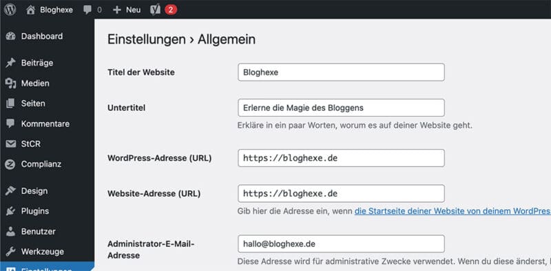 Allgemeine Einstellungen in WordPress