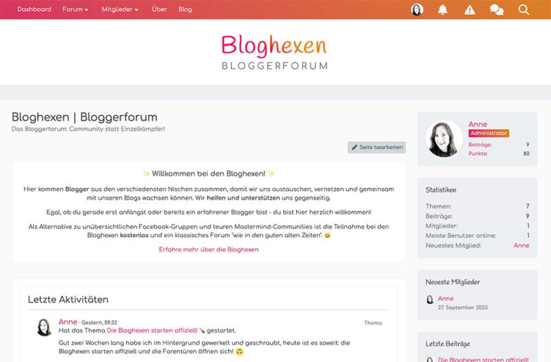 Screenshot: Bloghexen - Bloggerforum