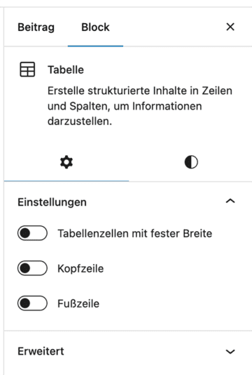 Tabellen-Block in WordPress anpassen