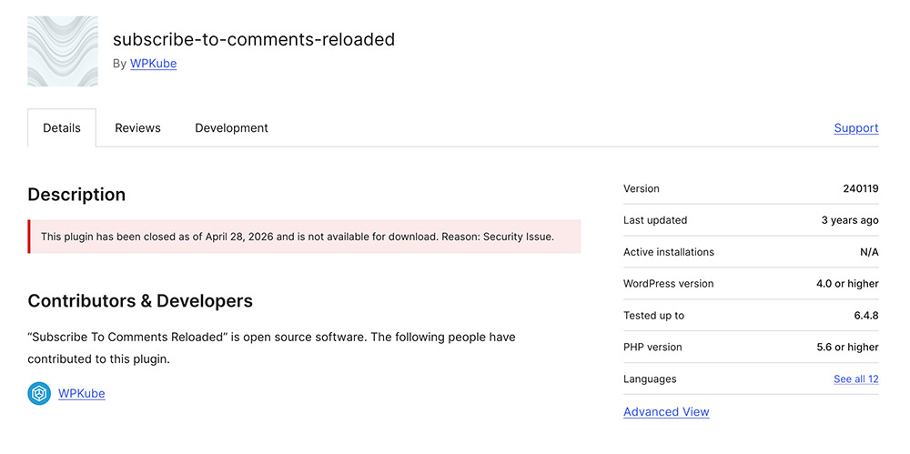 Schöner kommentieren ohne Subscribe to Comments Reloaded: wpDiscuz 2 subscribe-to-comments-reloaded-entfernt-aus-wordpress-repository
